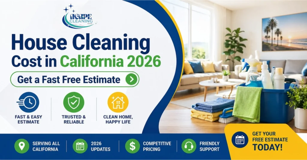 House cleaning cost in California 2026 by region and home size chart
