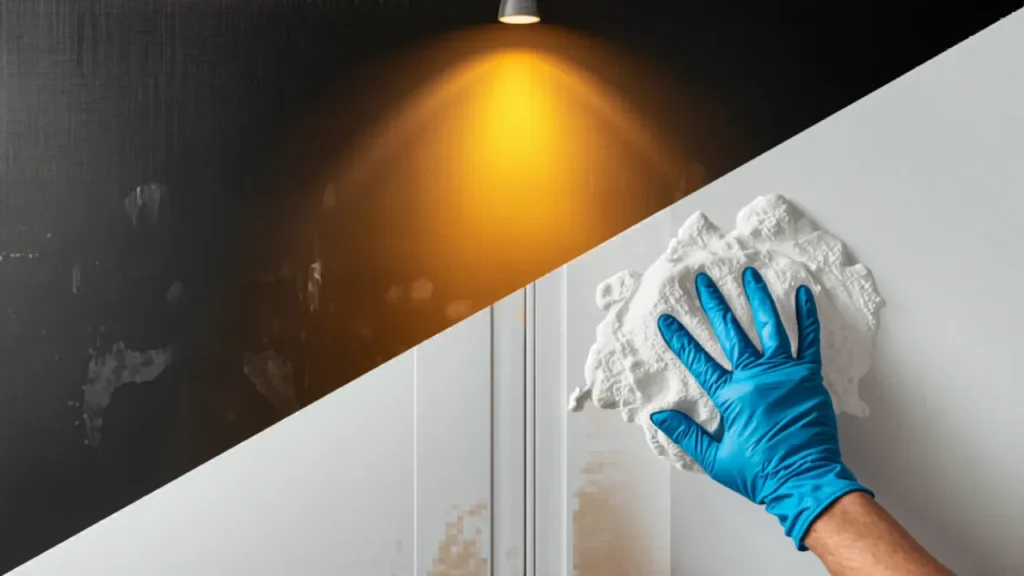 cleaning sticky cabinet doors with white vinegar solution