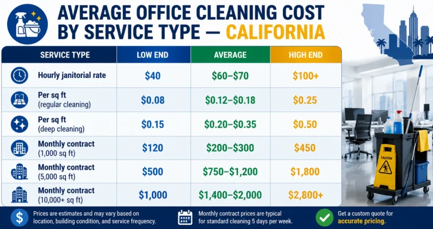Average Office Cleaning Cost in California Guide (2026)